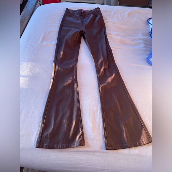 EDIKTED LEATHER FLARE PANTS - Picture 1 of 4